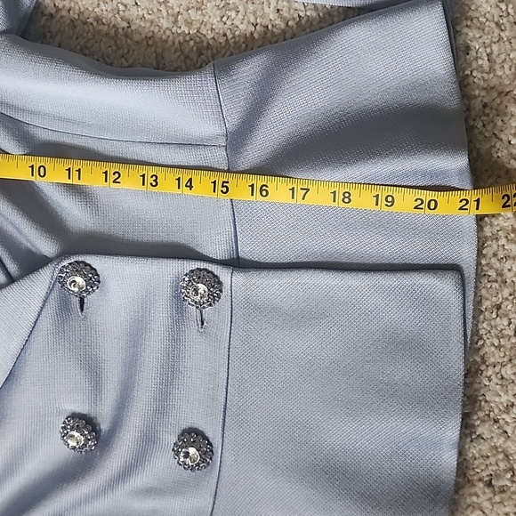 St. JOHN Blue Gray Rhinstone Button Peplom Jacket Coat Sz. 4 - Picture 8 of 10